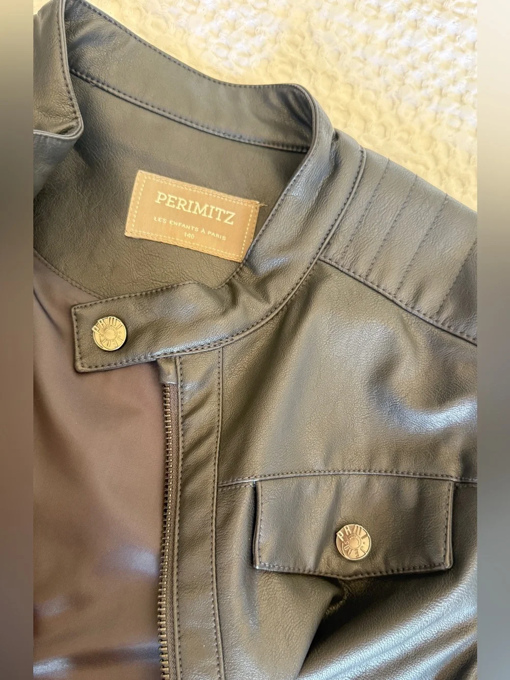 Kids Perimitz Super Stylish Cool Black Faux Light Leather Zip Front Jacket